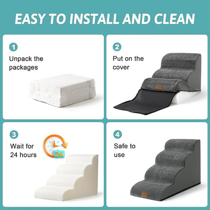 Dog Stairs for Small Dog, Pet Step with Leakproof Cover, High Density Foam Cat Ramp for Chair or Sofa, Lightweight, Durable, Comfort, 15.7x19.7x11.8 inch, 2 Step, Charcoal Grey