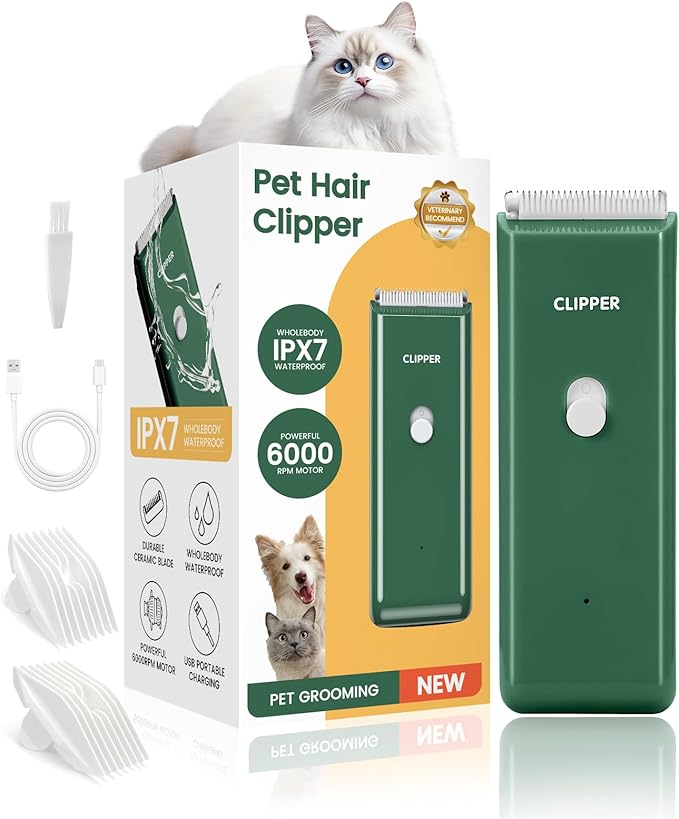 Marvljojo Upgrade Home Professional Dog Grooming Kit Clipper for Matted&Long Hair, Cordless Pet Shaver Low Noise USB Rechargeable for Cats, Small&Medium Dogs, Handy Pet Hair Grooming Trimmer, Green