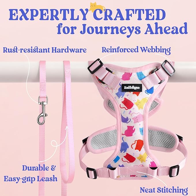 rabbitgoo Cat Harness and Leash for Walking, Escape Proof Soft Adjustable Vest Harnesses for Cats, Easy Control Breathable Reflective Strips Jacket, Purrty Pink, XS