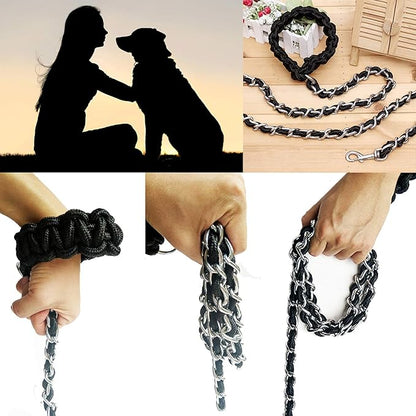 Dog Leash Metal Leashes Chain Rope with Pet Collar Training Walking Leads Heavy Duty Anti Bite 360 Hook for Medium and Large Dogs (Large)