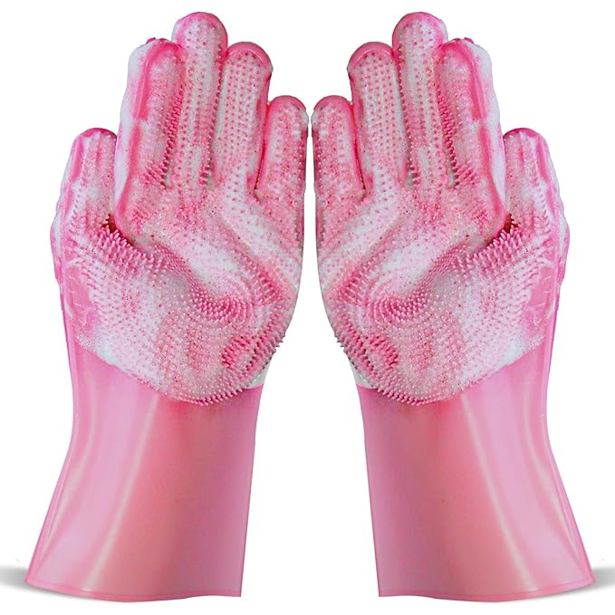 NVNAN Dog Shampoo Brush, Dog Bath Brush, and Dog Washing Gloves | Essential Dog Bath Supplies and Pet Grooming Gloves for Dogs and Cats (1 Pair, Pink)