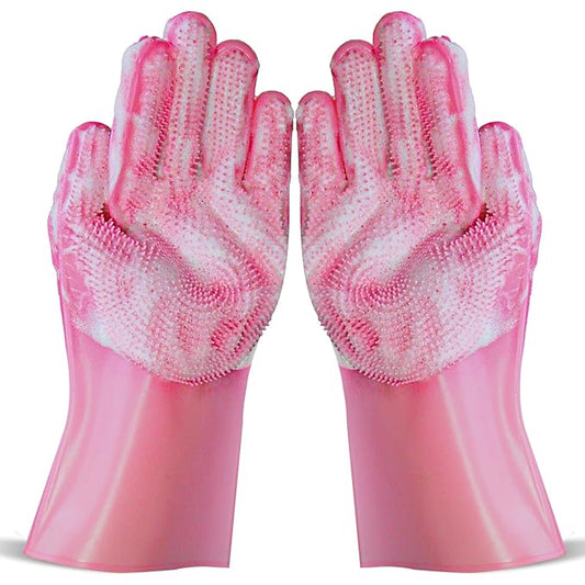 NVNAN Dog Shampoo Brush, Dog Bath Brush, and Dog Washing Gloves | Essential Dog Bath Supplies and Pet Grooming Gloves for Dogs and Cats (1 Pair, Pink)