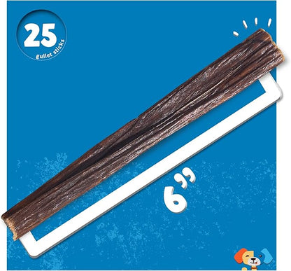 Jack&Pup 6-inch Gullet Sticks for Dogs (25 Pack) Esophagus Dog Treats, Long Lasting Chew, Beef Jerky for Dogs