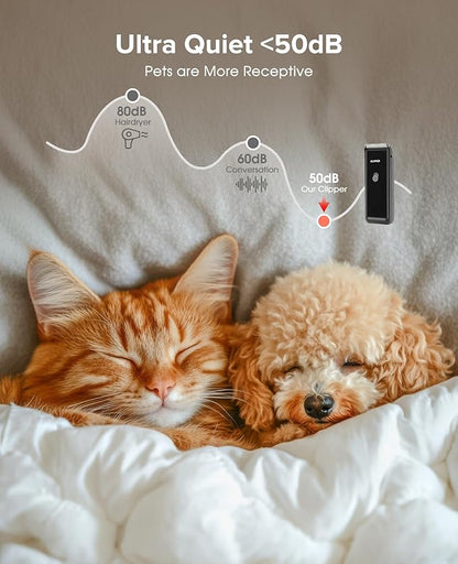 Tawiijou Pet Clippers for Dog Hair Grooming Low Noise, Rechargeable Cordless Cat Shaver with Ceramic Blade,Portable Pet Hair Trimmer for Matted & Long Hair