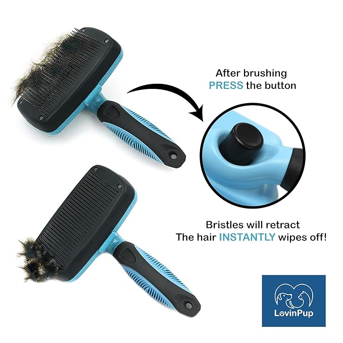 LOVINPUP Dog Slicker Brush, Self Cleaning, Shedding and Grooming Tool for Pets, Best Dog Brush with Easily Retractable Bristles to Remove Hair Instantly