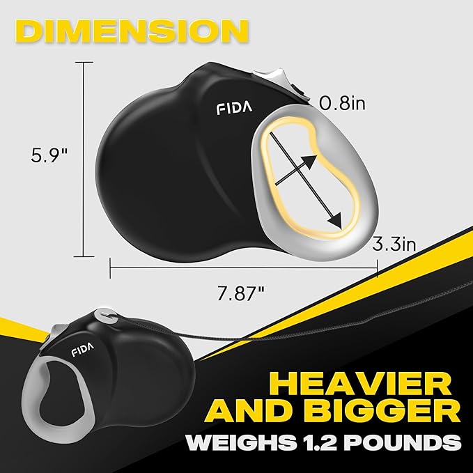 Fida Upgraded Retractable Dog Leash 30ft, Heavy Duty Pet Walking Leash for Medium/Large Breed up to 110 lbs, 360° Tangle-Free Long Retract Dog Lead, Soft Grip, One-Hand Brake, Black