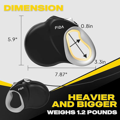Fida Upgraded Retractable Dog Leash 30ft, Heavy Duty Pet Walking Leash for Medium/Large Breed up to 110 lbs, 360° Tangle-Free Long Retract Dog Lead, Soft Grip, One-Hand Brake, Black