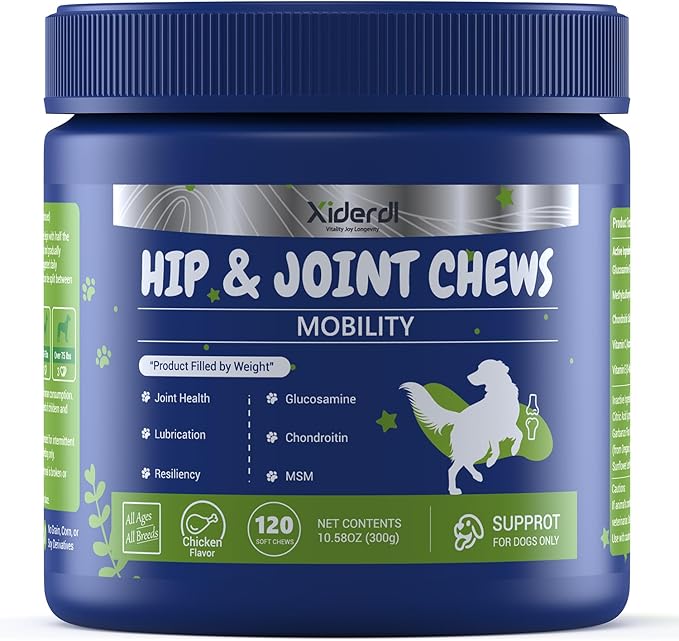 Dog Hip & Joint Supplement with Glucosamine, Chondroitin & MSM – Joint Support Chews with Vitamins C & E for Dogs 120 Soft Chews