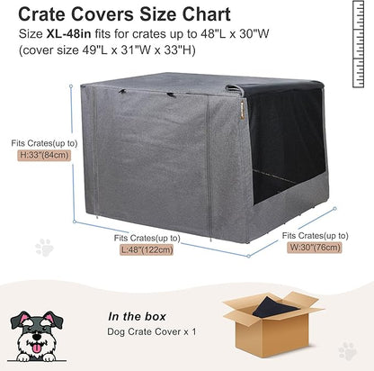 HiCaptain Breathable Dog Crate Cover 48 Inch, Durable Heavy Duty Kennel Cover, Dual Zippered Panels, Windproof Waterproof UV-Resistant(Grey)