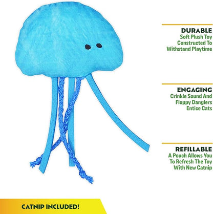 KITTY KA-ZOOM ZOOMIE Jelly Fish - Refillable Catnip Toy + Catnip | High Potency Hand Harvested Fresh Catnip | Soft Plush for Engaging Play
