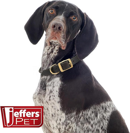 Jeffers Rolled Leather Dog Collar with Brass Hardware, Chestnut Brown - Safe Leather Design, Durable Brass Hardware, Adjustable Round Collar for Long Fur Dogs, Pairs with Leash, 1" W x 21" L
