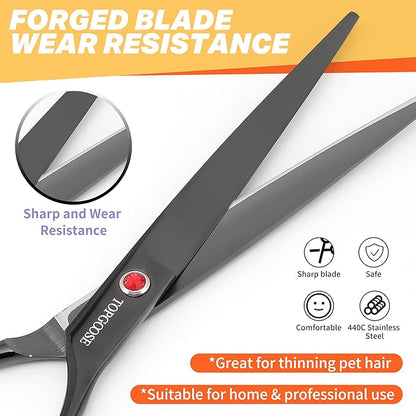 TOPGOOSE 7.5'' Dog Straight Scissors for Grooming 440C Stainless Steel Professional Pet Trimming Scissors Sharp Blades Cutting for Dogs and Cats Shears (Straight, Black)