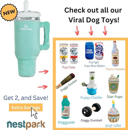 Nestpark Tumbler Cup Funny Dog Toy - Parody Plush Squeaky Crinkle Dog Toy (Seafoam Green)