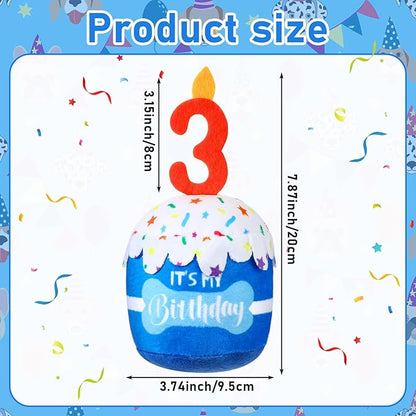 Dog Birthday Cake Toy Accessories for Girl Boy Gifts, Squeaky Plush Toy for Dog Birthday Party Decor Favor for Large, Medium and Small Dogs(3rd,Blue)
