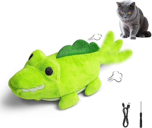 ZeLing HTL Interactive Cat Toys for Indoor Cats - Self-Charging Croc Chase Toy with 360° Motion, Wagging Tail & Catnip, Automatic Exercise Toy for Bored Kittens/Adults(Smooth Fur)