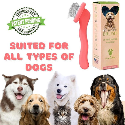 Pet Slicker Brush With Soft Massage Grooming Stainless Steel Pins - For Dematting, Shedding Fur, and Undercoat - Ideal Gift for Professional Pet Groomers - Long Slicker Brush (Coral, Flat Small)