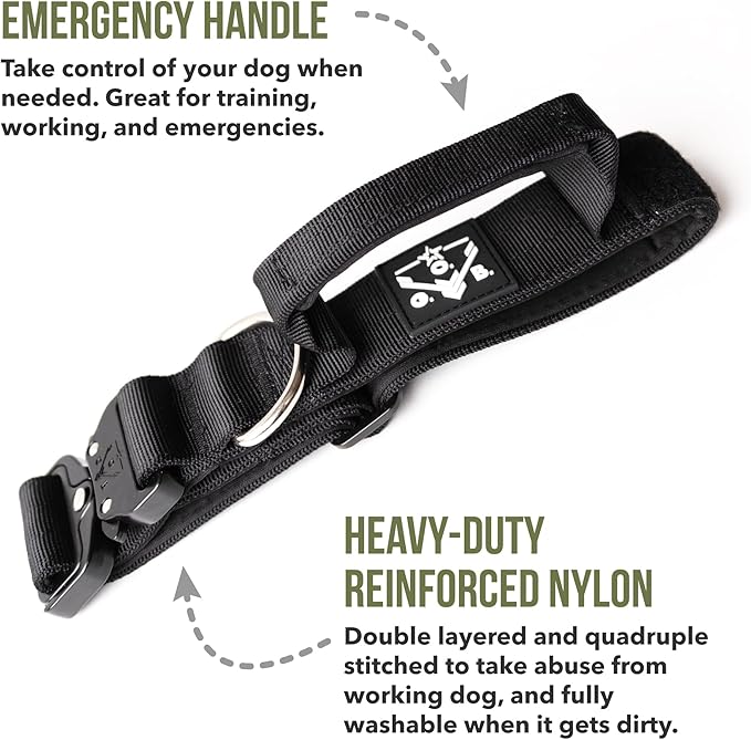 Operation Good Boy Tactical Dog Collar – Durable Military-Grade Nylon with Quick Release Buckle & Training Handle – Adjustable for Medium and Large Dogs (Black)