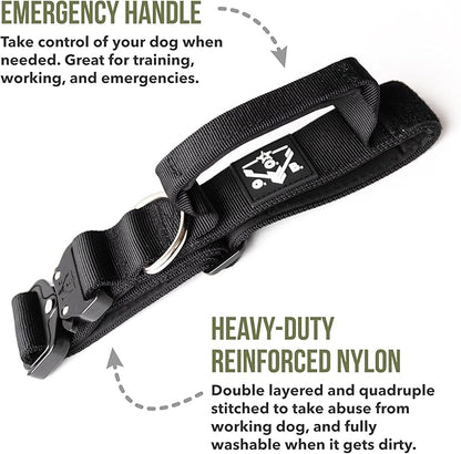 Operation Good Boy Tactical Dog Collar – Durable Military-Grade Nylon with Quick Release Buckle & Training Handle – Adjustable for Medium and Large Dogs (Black)