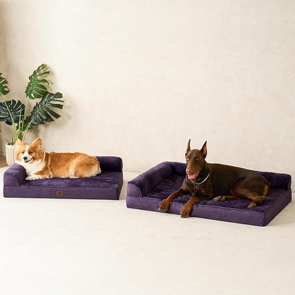 EHEYCIGA Memory Foam Dog Bed Large Size Dogs, Orthopedic Dog Bed Large with Washable Removable Cover, Waterproof Pet Sofa Couch with Nonskid Bottom, 36x27x6, Purple