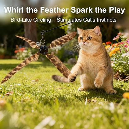 ottmat Cat Wand Toys Interactive for Indoor Cats, 4PC 4-Blade Feather Propeller Refills, 1PC Cat Wand (Small, Wild)