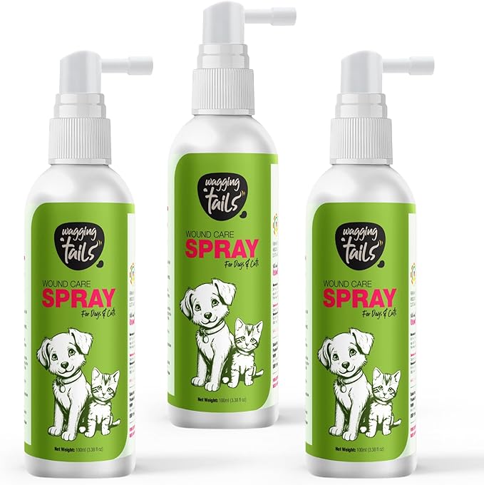 Wagging Tails Wound Care Spray - 3.38 fl oz (Pack of 3) Active Nano Silver Cleanse & Heals - Cuts, Infections, Abrasions | Recovery Liquid for Dog & Cat | Gentle Antiseptic Soothes Inflammation