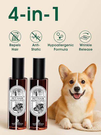 Seedshub 4-in-1 Pet Hair Remover & Odor Neutralizer Spray, Anti Static Wrinkle Release, Plant Based Enzymes, Safe for Pets, Fabrics & Furniture, Refresh Pine Nut Scent, 6.76 fl oz, 2 Travel Pack