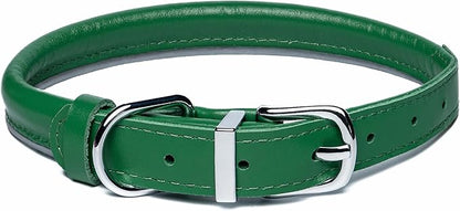 OOPSDOGGY Rolled Leather Dog Collar Reflective Roll Collars for Small Medium Large Dogs Puppy (Green, XL, 17'' - 21'')