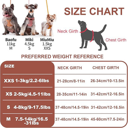 Puppytie No Pull xs Dog Harness with Multifunction Dog Leash,Soft Adjustable No Choke Escape Proof Pet Harness Vest,Brown Caramel,XS