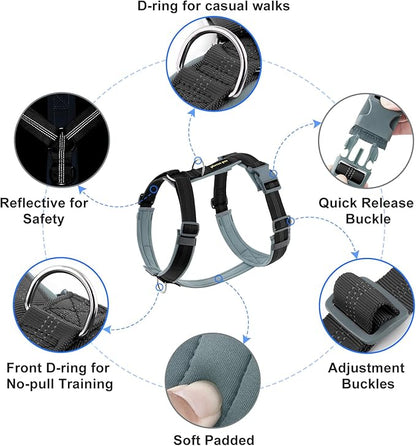 Plutus Pet No Pull Dog Harness, Adjustable Nylon Harness with Soft Padding, Reflective and Heavy Duty Dog Harness for Small, Medium, Large Dogs(Black, S)