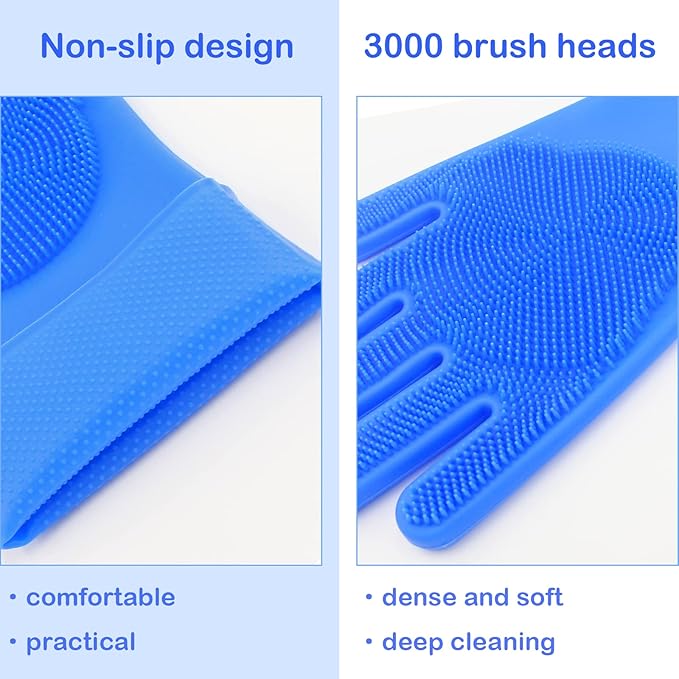 Pet Grooming Gloves, Dog Washing Gloves with High-Density Teeth, Heat Resistant Silicone Cat Hair Remover with Enhanced Five Finger Design, Bathing and Massaging for Dogs and Cats