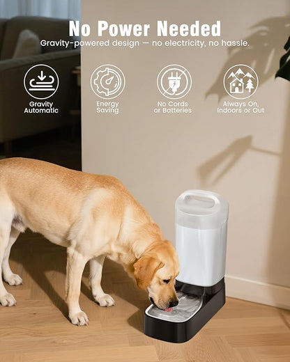 Automatic Dog Water Bowl Dispenser - with Filter 2.4 Gallon Stainless Steel Gravity Pet Water Feeder with Ergonomic Handle Design Anti Splash Drinking Bowl Easy to Clean Multi Pet Use