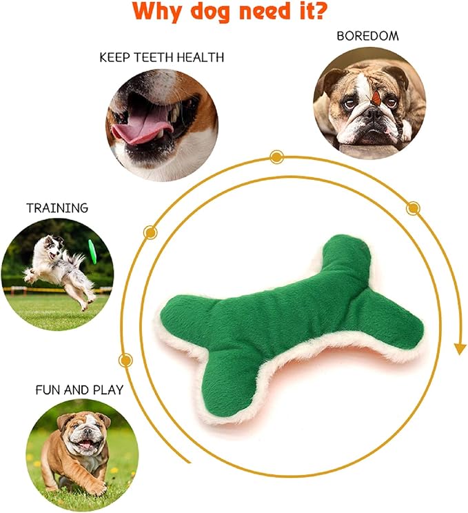 JKW Squeaky Plush Dog Toy Set, 3 Pack Interactive Pet Toys, Chew Toys for Small Medium Large Dogs (Bone 3 Pack)