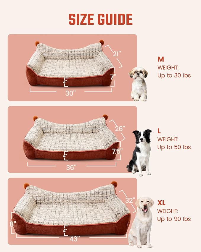 Pawccoli Orthopedic Dog Bed for Large Sized Dogs, Waterproof Supportive Egg Crate Foam Medium Dog Couch, Pet Bed with with Removable Bolsters, Washable Cover Non-Slip Bottom, (36''×26''×7.5'')