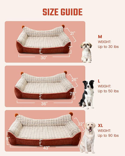 Pawccoli Orthopedic Dog Bed for Large Sized Dogs, Waterproof Supportive Egg Crate Foam Medium Dog Couch, Pet Bed with with Removable Bolsters, Washable Cover Non-Slip Bottom, (36''×26''×7.5'')