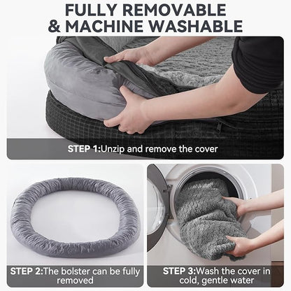 JOEJOY Orthopedic Dog Bed for Medium Dogs, Egg-Crate Memory Foam Pet Bed with Bolster Sides, Waterproof Lining, Removable Washable Cover & Non-Slip Bottom, Black