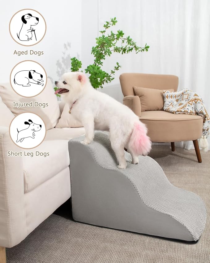 Aodisman Dog Stairs for Small Dogs,3 Step Dog Ramp for Couch and Bed,Pet Stairs with Non-Slip Bottom for Old Cats,Indoor Pet Steps,Comfort,Durable,15.4" H,Light Grey