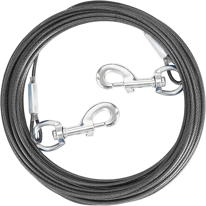 Tie Out Cable for Dogs,10/20/30/50/100FT Dog Leads for Yard Chew Proof,Heavy Duty Tie Out Cable for Large Dogs Up to 125lbs,Dog Runner Tether (Black, 125Ibs 10ft)