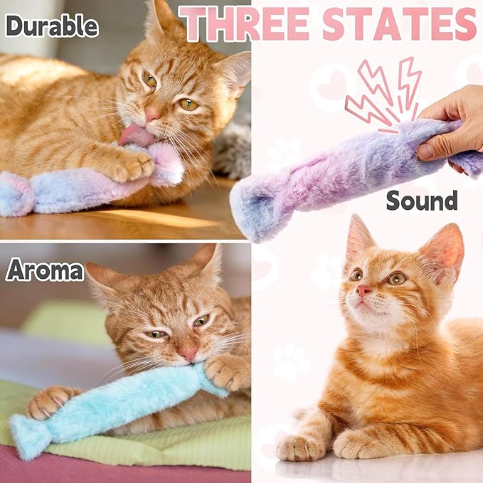 PATTEPOINT Cat Kicker Toy 3Pcs, Candy Shape Catnip Toys for Cats, Catnip Toys with Crinkle Paper. Indoor Kitten Toy Kicker Pillows.
