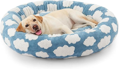 JOEJOY Donut Large Dog Bed, Cute Round Calming Dog Bed with Removable Washable Cover, Orthopedic Pet Beds with Jacquard Shaggy Plush & Non Skid Bottom, Black