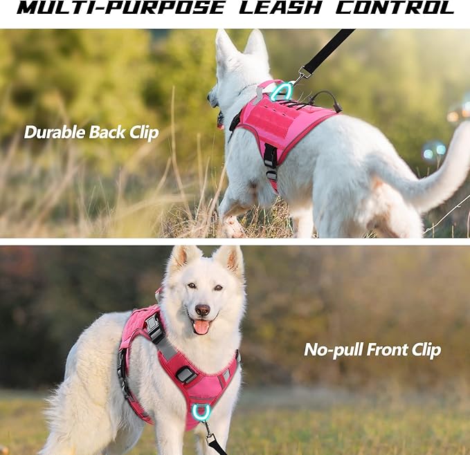 WINGOIN Pink Tactical Dog Harness for Medium Dogs, Heavy Duty No Pull Dog Harness with Handle, Adjustable Reflective Military K9 Pet Vest for Pitbull, Female, Male, Walking, Training, Hunting (M)