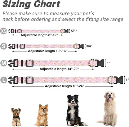 Reflective Dog Collar for Medium Dogs, Cute Daisy Theme Adjustable Heavy-Duty Nylon Puppy Collar for Boy and Girl Female, Soft Pet Accessories with Quick Release Buckle, Neck 14-20", Pink