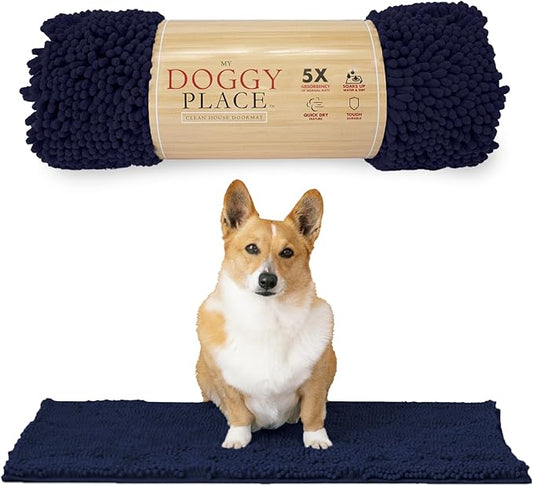 My Doggy Place Dog Mud Mat, 31" x 20" Navy Blue – Thick Microfiber Entry Rug for Snow, Mud & Salt – Absorbent, Quick-Dry, Washer-Safe & Non-Slip, Medium