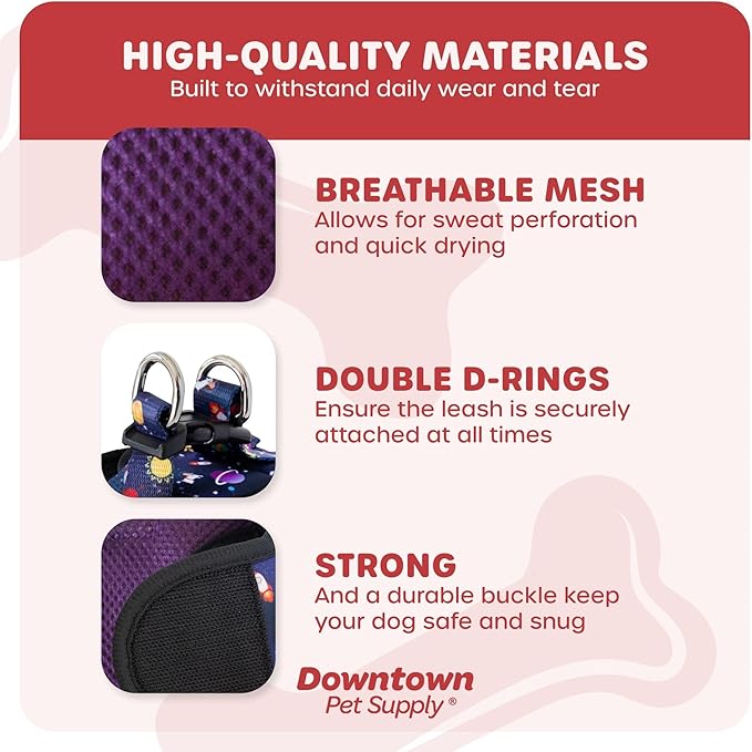 Downtown Pet Supply Step-in Dog Harness – No Pull, Adjustable Padded Mesh with Reflective Trim, Secure Buckle Strap – Comfortable & Breathable Small Dog Harness, XX-Small, Space