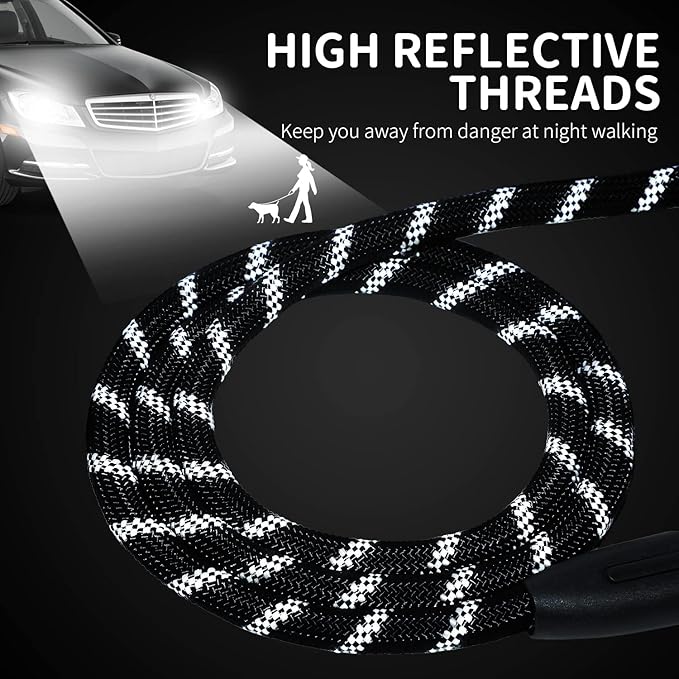 Long Dog Leash for Training 15Ft-Reflective Nylon Rope with Swivel Hook-Recall Agility Lead for Large Small Medium Dogs Outside Walking Hiking-Black Diam 1/2"