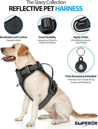 Emperor Pets Black Reflective Dog Harness Small Sized Dog - No Pull Dog Harness with 2 Leash Clips, Premium Oxford Soft Padded Puppy Harness, No Choke Design, Small Dog Harness (S, Black)