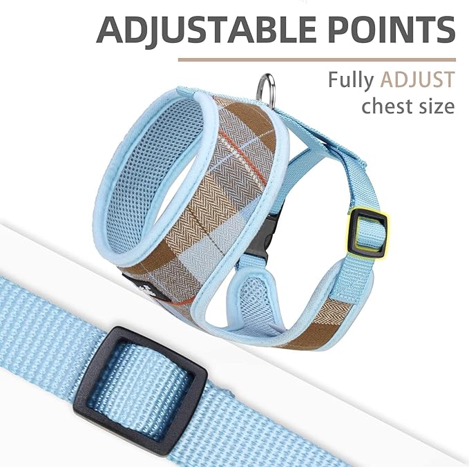 PUPTECK Soft Mesh Dog Harness and Leash Set Pet Puppy Cat Comfort Padded Vest No Pull Harnesses, Blue&Brown, M