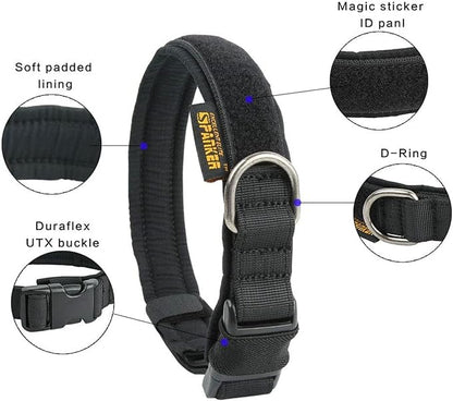 EXCELLENT ELITE SPANKER Tactical Small Puppy Dog Collar Nylon Adjustable Heavy Duty Military for Small Medium and Large Dogs Pet Soft Padded Dog Collar(BLK-M)