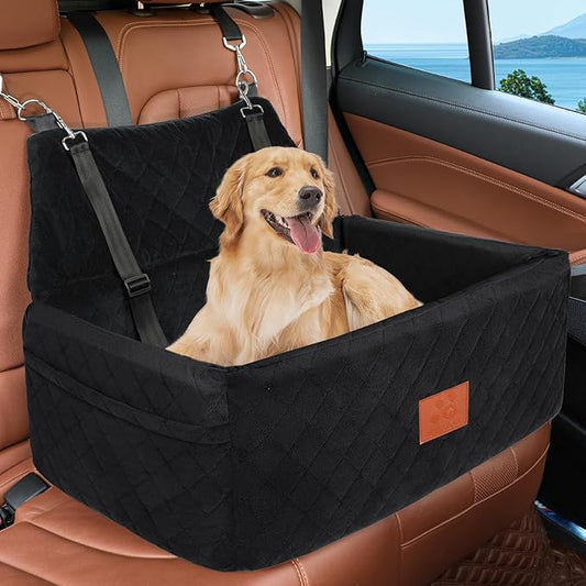 NEEZUKAR Dog Car Seat for Large Medium Dogs,Portable Washable Pet Car Seat Under 55 lbs,Dog Booster Seat with Thick Cushion,2 Safety Leashes Travel Car Dog Bed