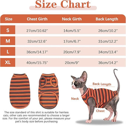 BRKURLEG Sphynx Hairless Cats Shirt Puppy Clothes Soft Cotton T-Shirts Cute Cats Pajamas Cat Stripes Vest Pet Sweater, Round Collar Vest Kitten Shirts(Red Stripes, XL)