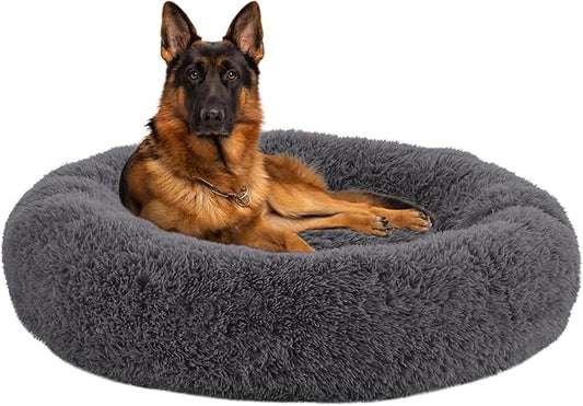 URGVANZ PET Calming Dog Bed Anti-Anxiety Donut Dog Beds for Small Medium Large Dogs,Washable Plush Fluffy Indoor Cat Kitten Round Cuddler Cushion (Dark Grey, XX-Large)